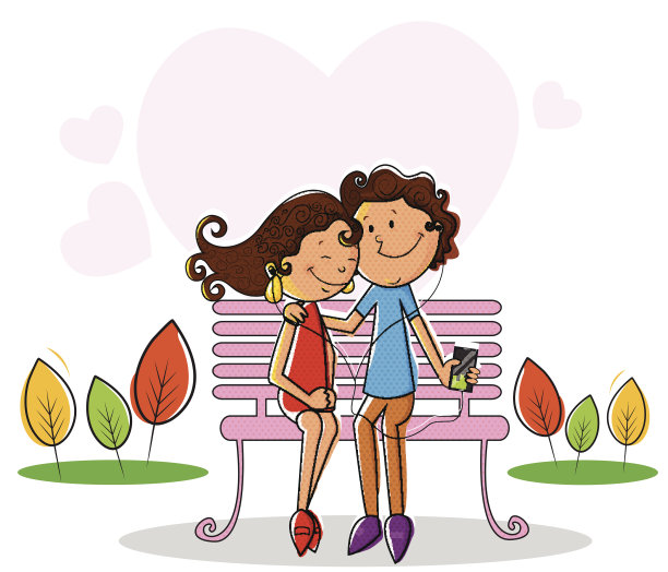 情侣们通过耳机听音乐图片下载