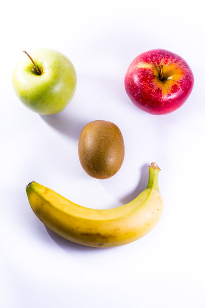 水果苹果红绿色猕猴桃香蕉脸微笑象征食物图片下载