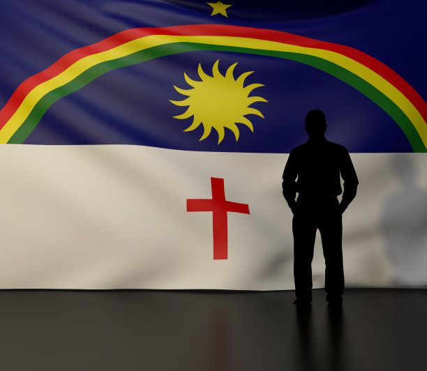 男子在伯南布哥州国旗前剪影图片下载