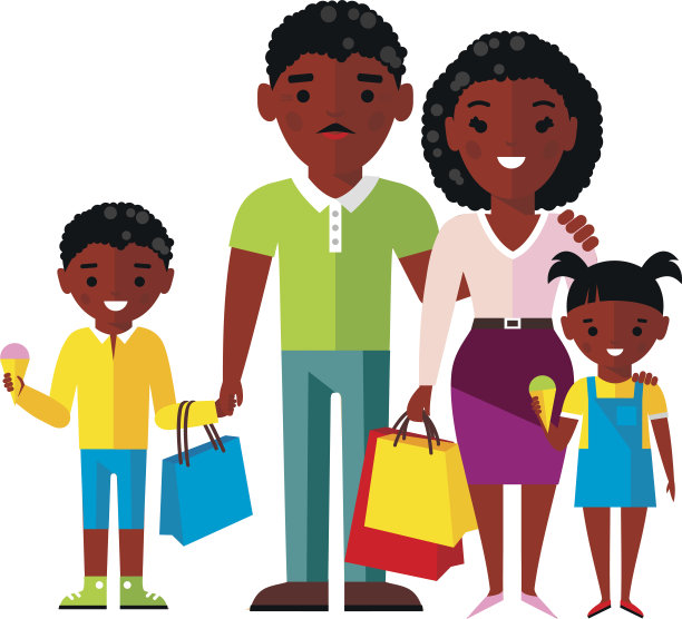 购物概念与非洲裔美国家庭买家。图片下载
