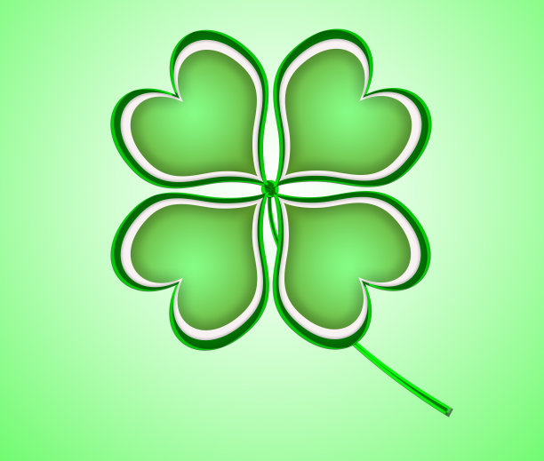 四叶心形的绿色三叶草图片下载