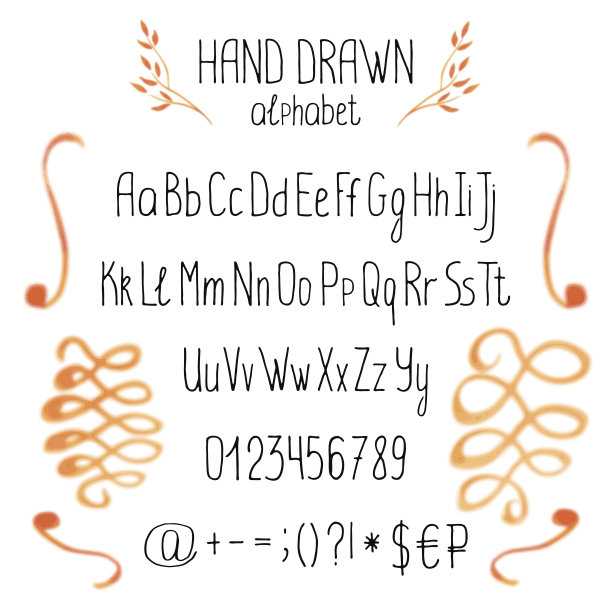 手绘水彩字母表和设计元素金色图片下载