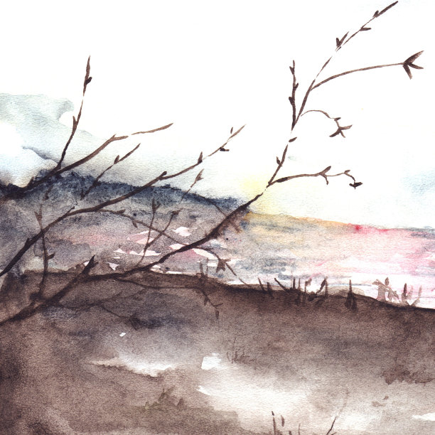 水彩画春，树，河，秋，成本景观图片下载