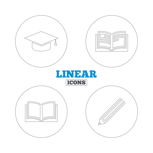 铅笔和打开的书标志。毕业帽图标图片下载