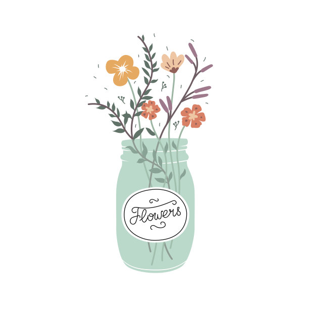 一束装在玻璃瓶里的可爱的花图片下载