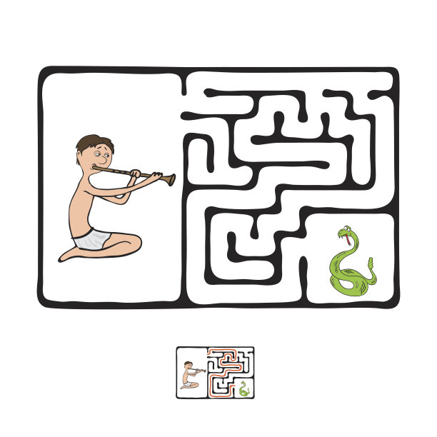 矢量迷宫，带有蛇和法基尔的迷宫图片下载