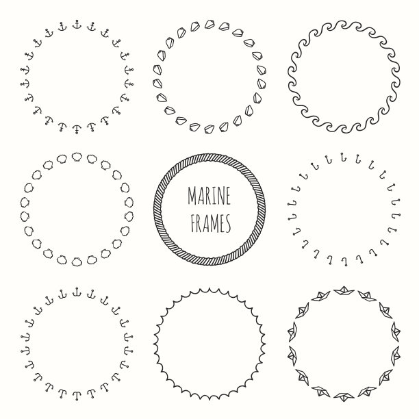 一套手绘航海模式。海洋帧集合。海图片下载