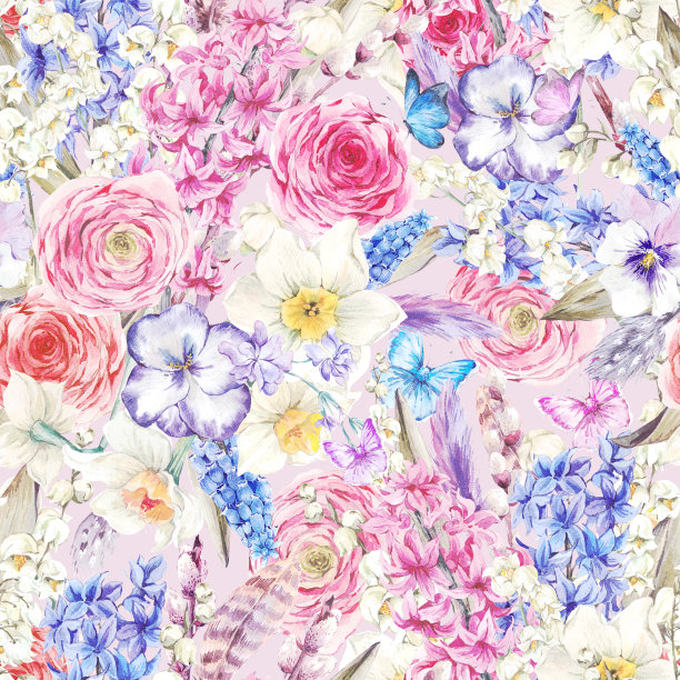 水彩无缝背景，复古花束，柳树图片下载