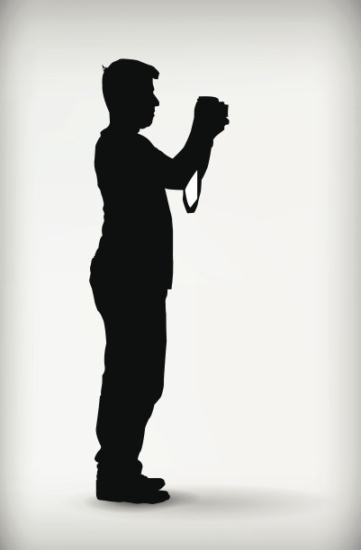 一个人的黑色剪影与相机矢量插图图片下载