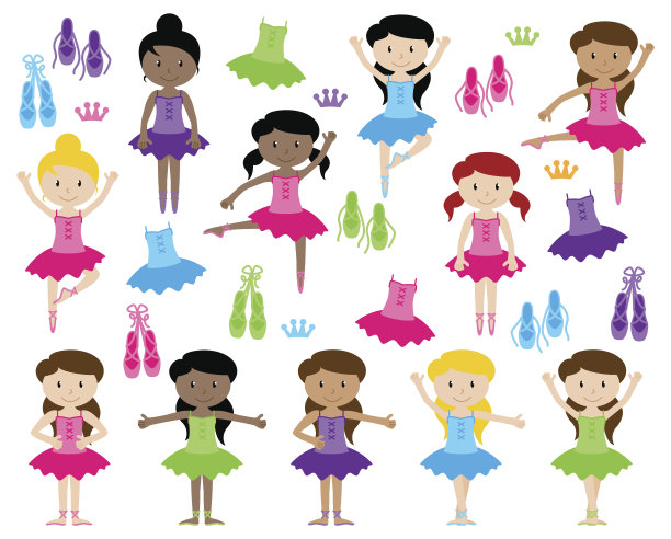 芭蕾舞主题矢量系列与不同的女孩图片下载