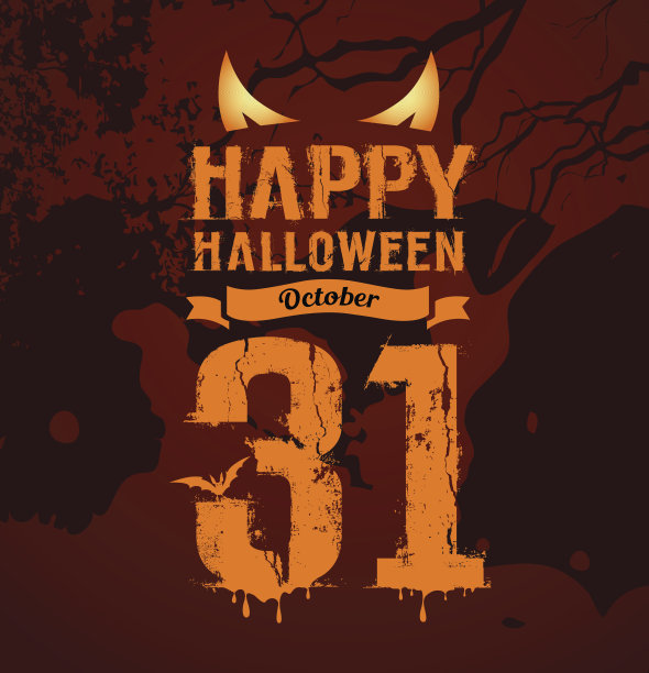 矢量万圣节橙色短信和眼睛快乐图片下载