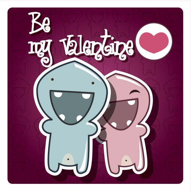 有可爱怪物和信息的情人节卡片，向量图片下载