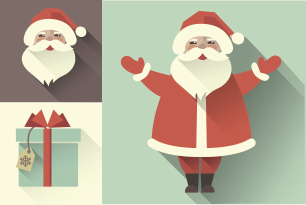 矢量复古圣诞老人。平的集合图片下载