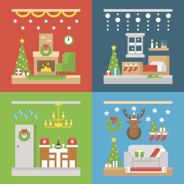 圣诞室内装饰平面设计图片下载