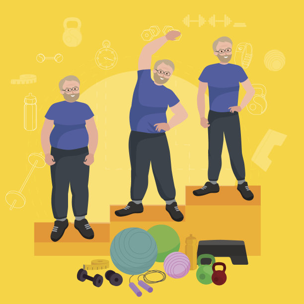 男士减肥前后概念适应度矢量图解图片下载