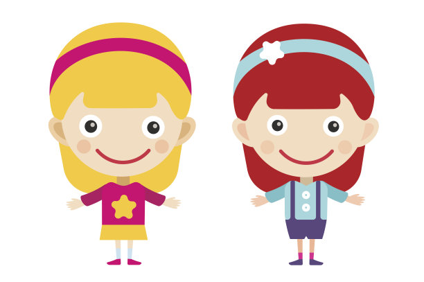 红发和金发的卡通矢量女孩穿着不同的服装图片下载