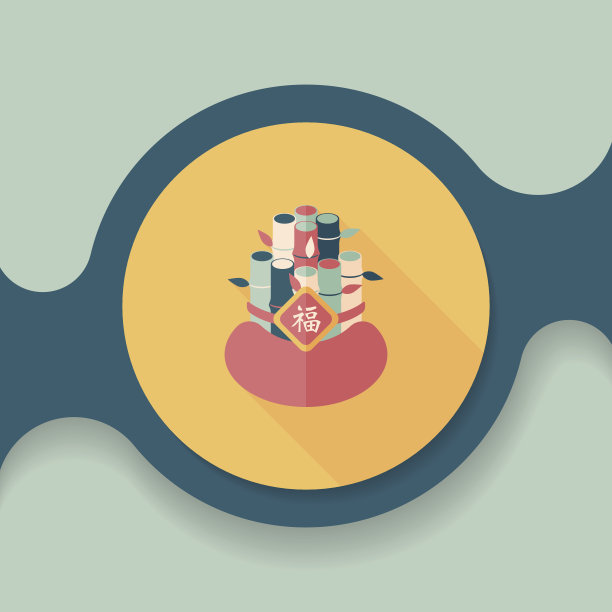 中国新年扁平图标与长影子，eps10图片下载