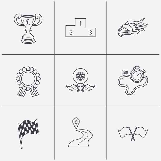 优胜杯和奖项图标。种族国旗的迹象。图片下载