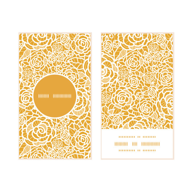 向量金色蕾丝玫瑰垂直圆框图案名片图片下载