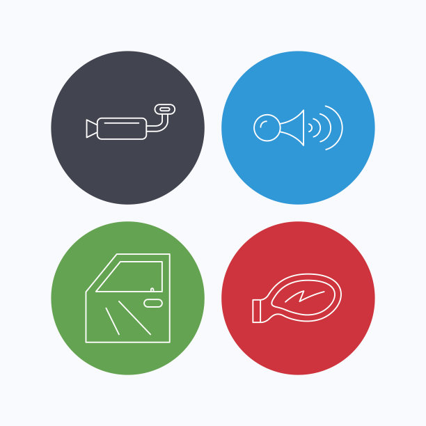 车门、消音器和喇叭声信号图标。图片下载