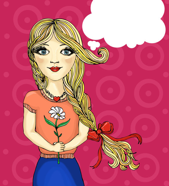 泡泡女孩的波普艺术插画。图片下载