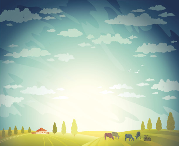 牛群和乡村景观。素材图片