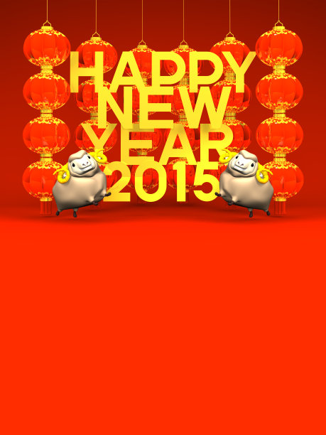 许多农历新年的灯笼，绵羊，2015年问候在红色图片下载
