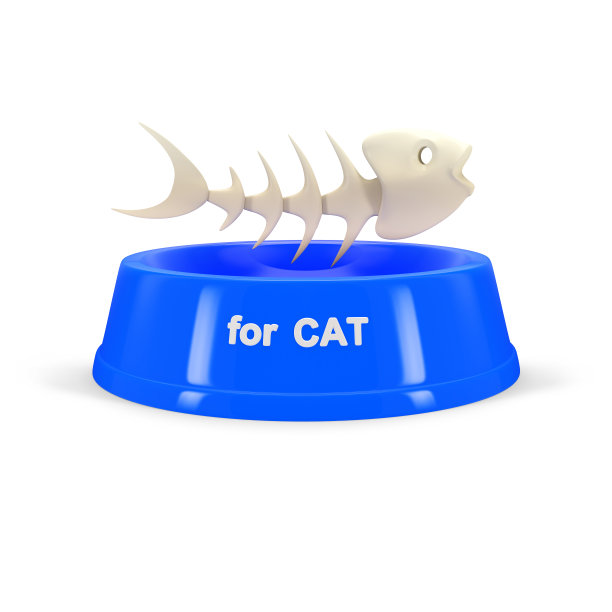 给猫用的带鱼骨的蓝碗图片下载