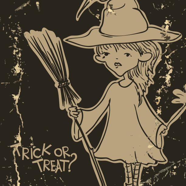 拿着蝙蝠和扫帚的女巫女孩图片下载