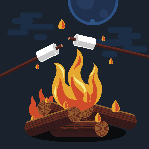 篝火棉花糖。矢量平面插图素材图片