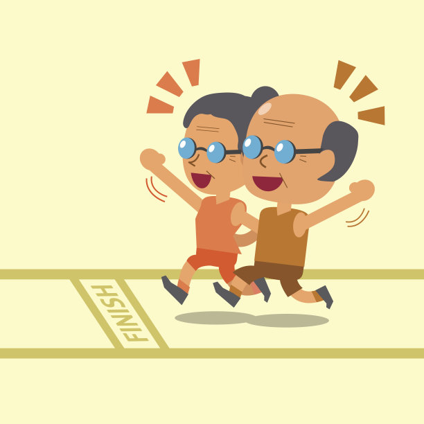 卡通老人和老奶奶一起跑，一起笑图片下载