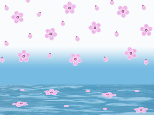 粉红色的樱花落在水里，泉水插图背景图片下载