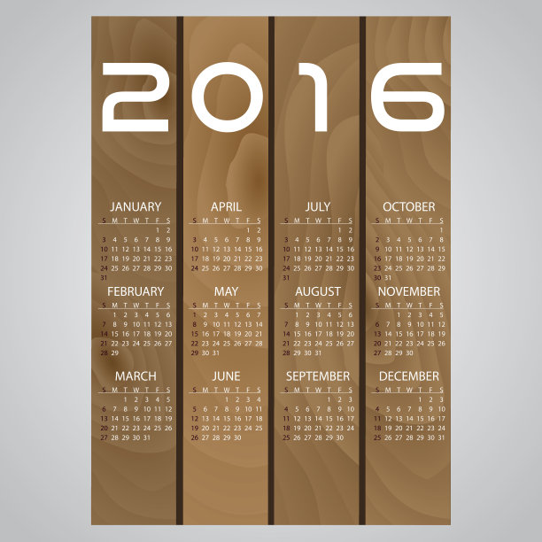 2016年木板墙日历与白色eps10图片下载