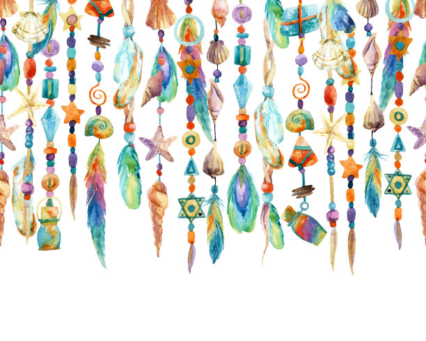 手绘插图与珠宝的贝壳和珠子图片下载