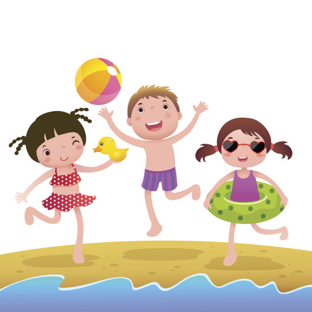孩子们在阳光明媚的海滩上图片下载