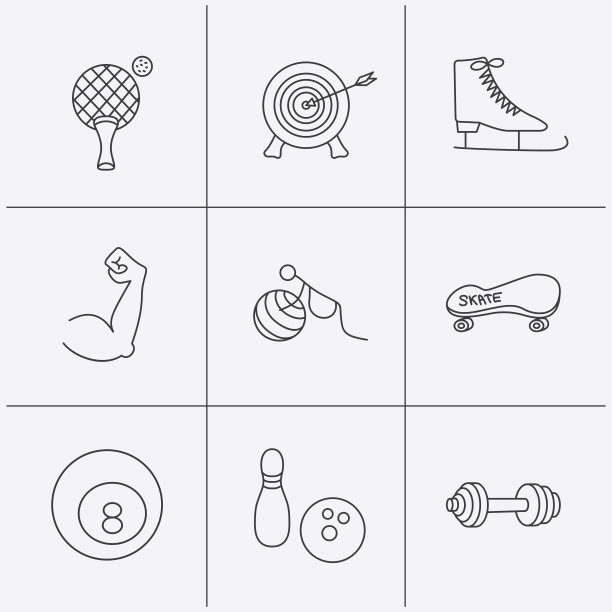 目标，乒乓球和健身运动图标。图片下载