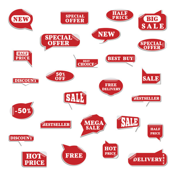 一组明亮的标签，矢量插图。图片下载