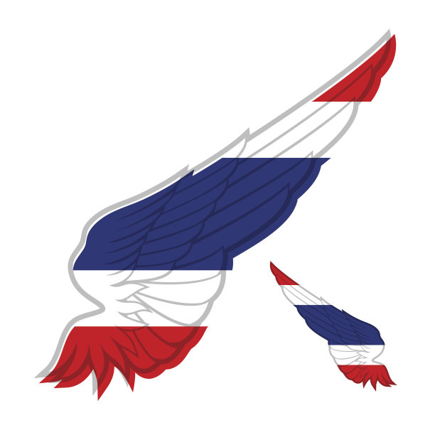 泰国国旗上抽象的翼和白色背景。向量图片下载