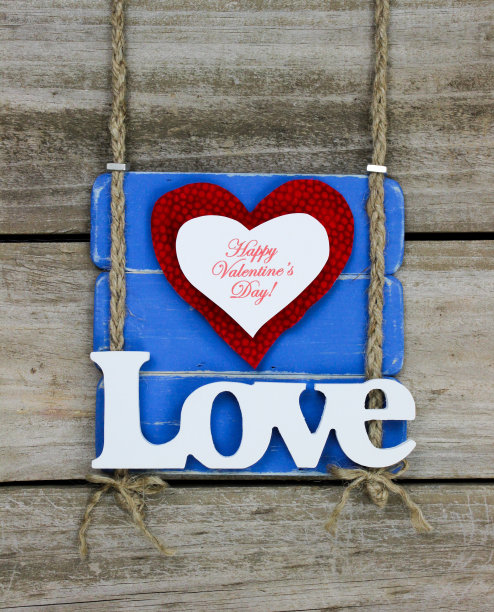 情人节快乐的心在古董蓝色的标志图片下载