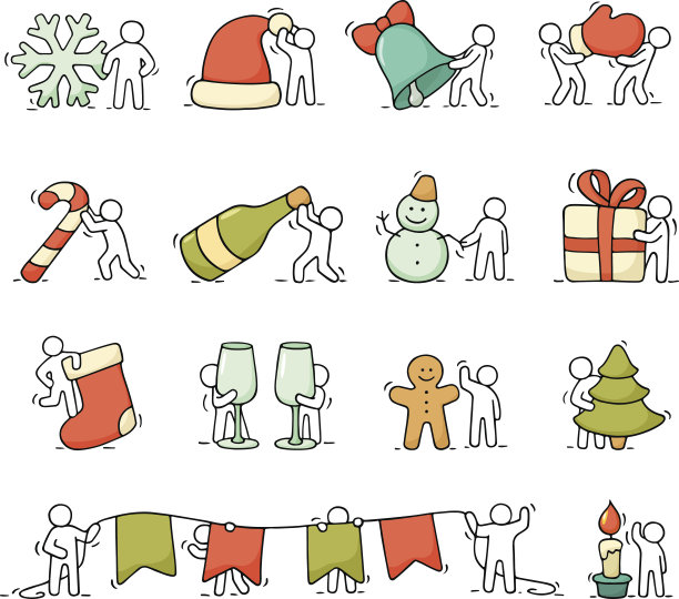 卡通圣诞图标与工作的小人图片下载