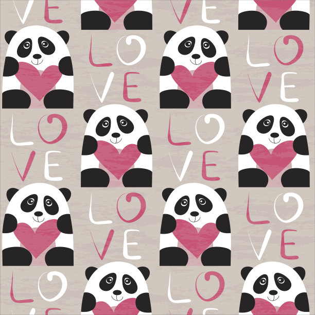 熊猫用心形无缝图案图片下载