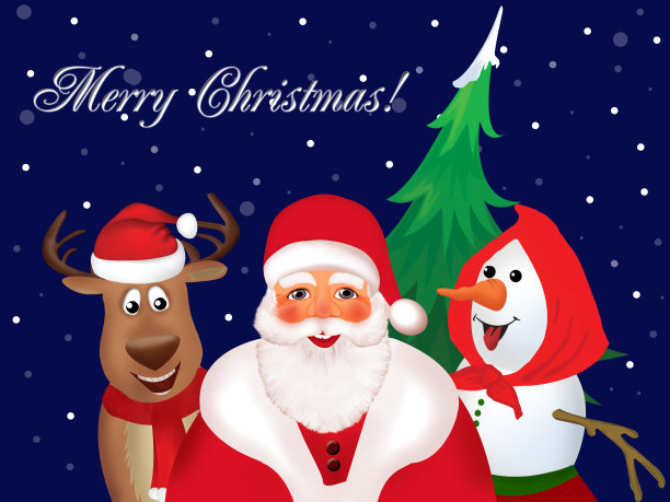 有趣的圣诞插图驯鹿和圣诞老人图片下载