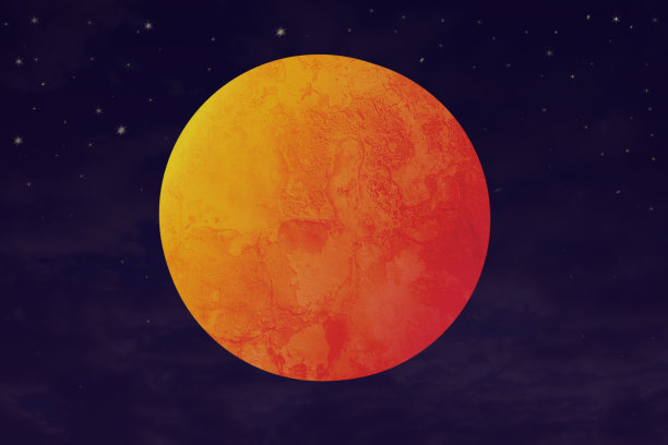 血月和红色行星插图图片下载
