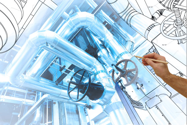 男子手绘结合照片的工厂设计图片下载