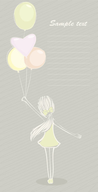 插图的女孩与气球轻图片下载