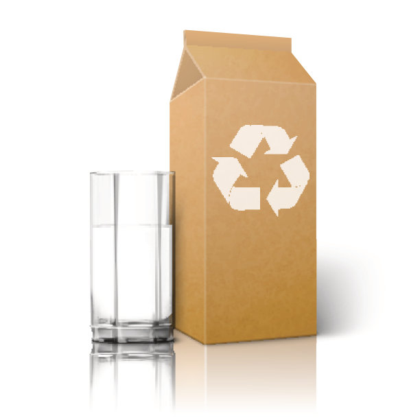 现实的空白牛皮纸包装与回收标志和玻璃图片下载