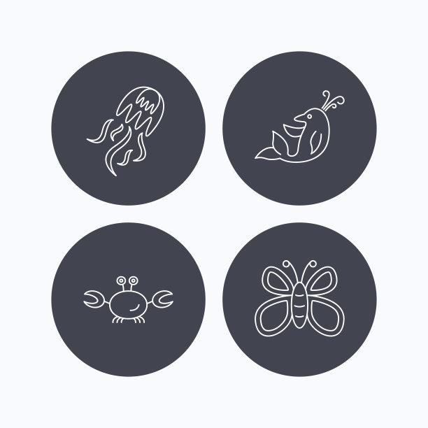 水母，螃蟹和海豚的图标。图片下载