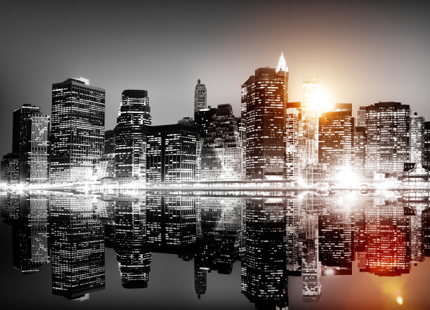 大楼摩天大楼全景夜纽约城市概念图片下载