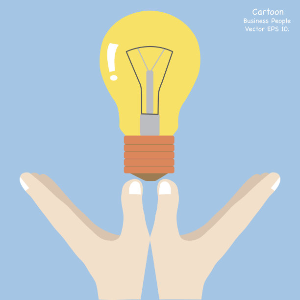 商业理念卡通手握创意灯泡创意。图片下载