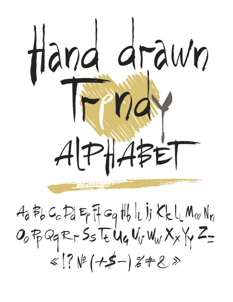 矢量套书法丙烯或墨水字母。白色背景。图片下载